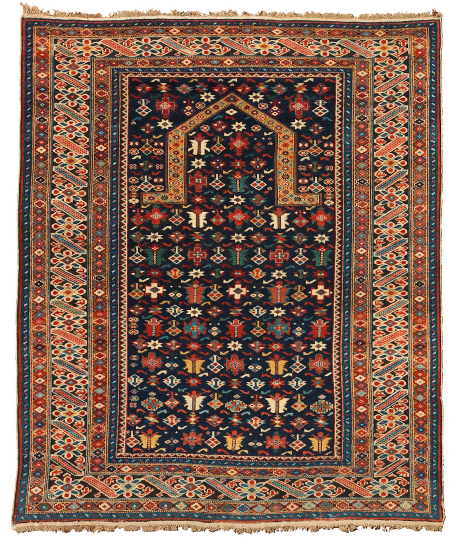 19th Century Caucasian Chi Chi Prayer Rug with Deep Indigo Ground