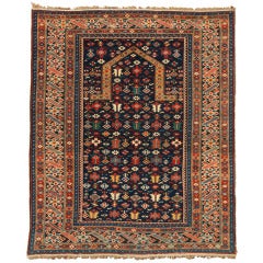 19th Century Caucasian Chi Chi Prayer Rug with Deep Indigo Ground