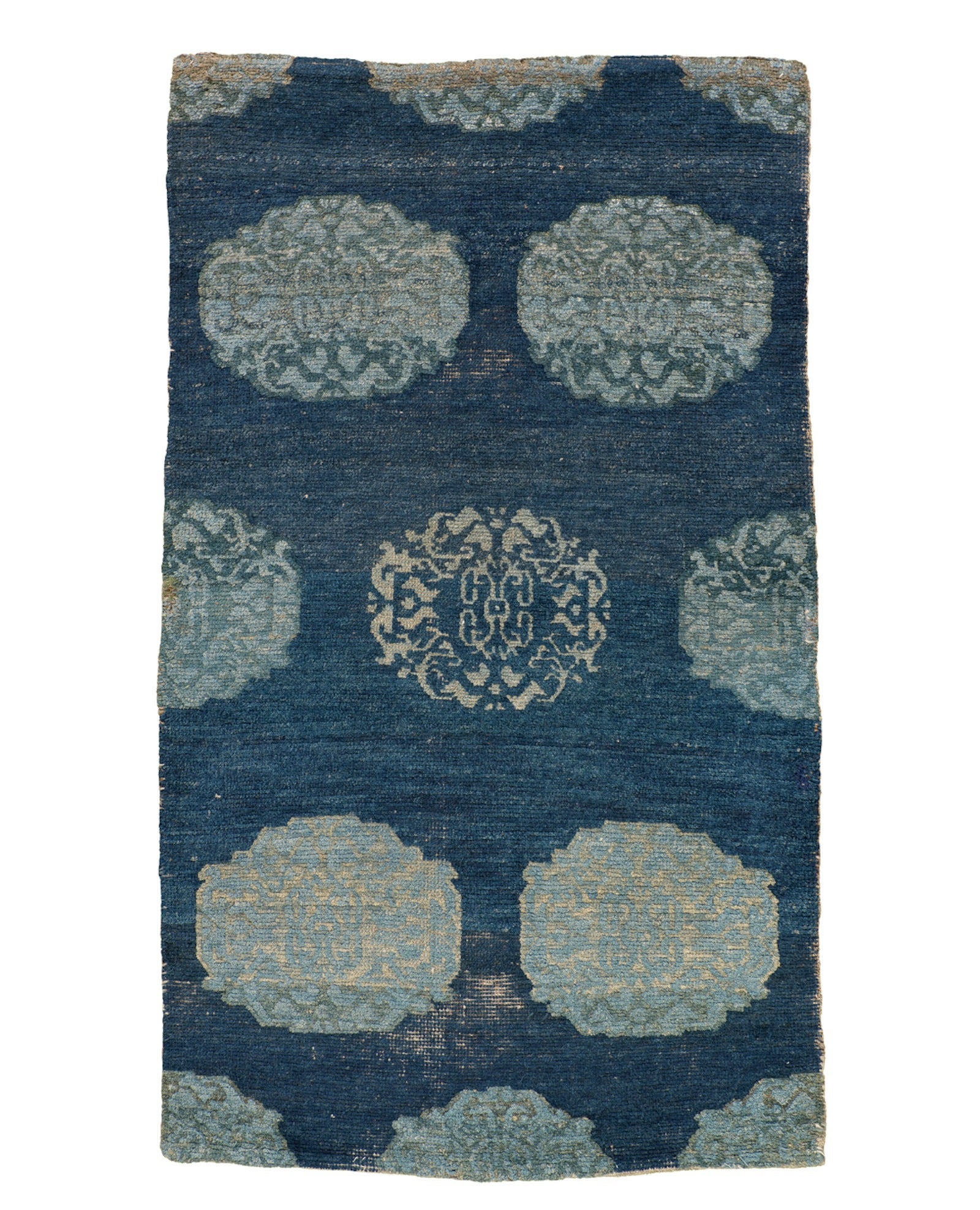 Early 19th Century Blue Tibetan Rug with Stylized Peonies  For Sale