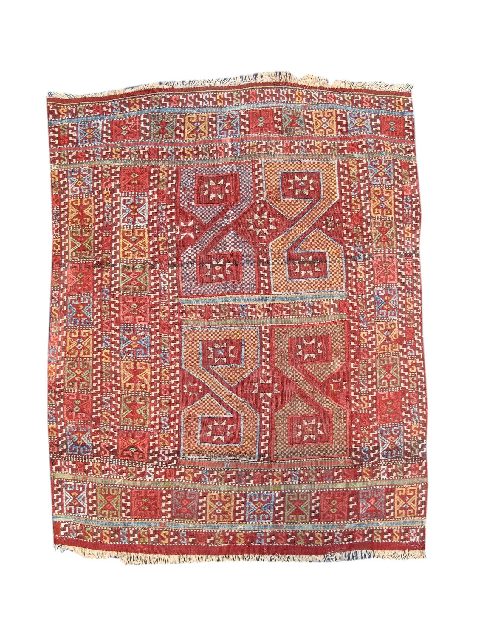 Antiker roter türkischer Jajim Flachgewebe-Teppich, Mitte des 19. Jahrhunderts 