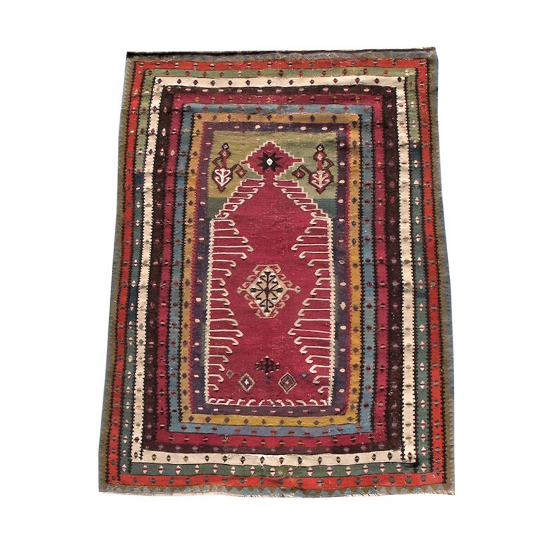 Mid 19th Century Vibrant MultiColored Turkish Reyhanli Kilim Rug For