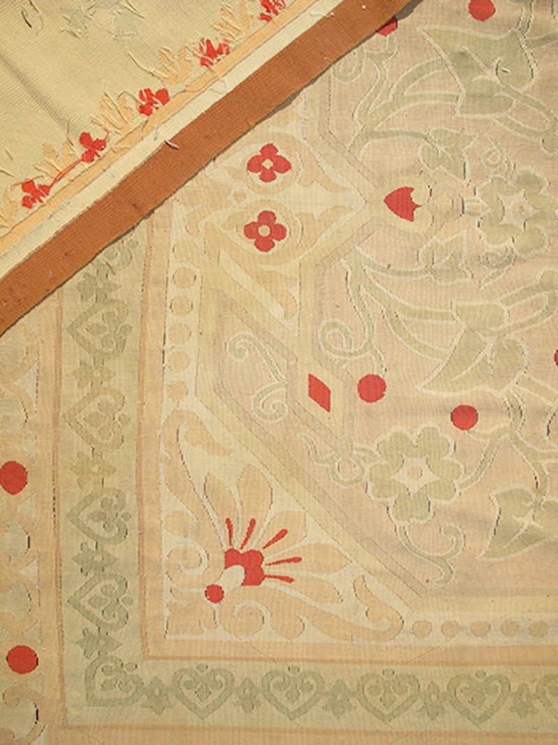 French Late 19th Century Tan Aubusson Rug with Red Dots For Sale