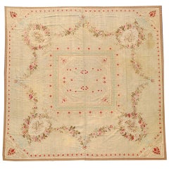 Antique Late 19th Century Tan Aubusson Rug with Red Dots