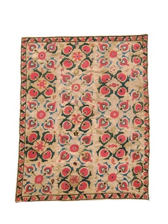 Late 19th Century Light Tan Suzani Embroidered Textile with  Quatrefoil Clusters