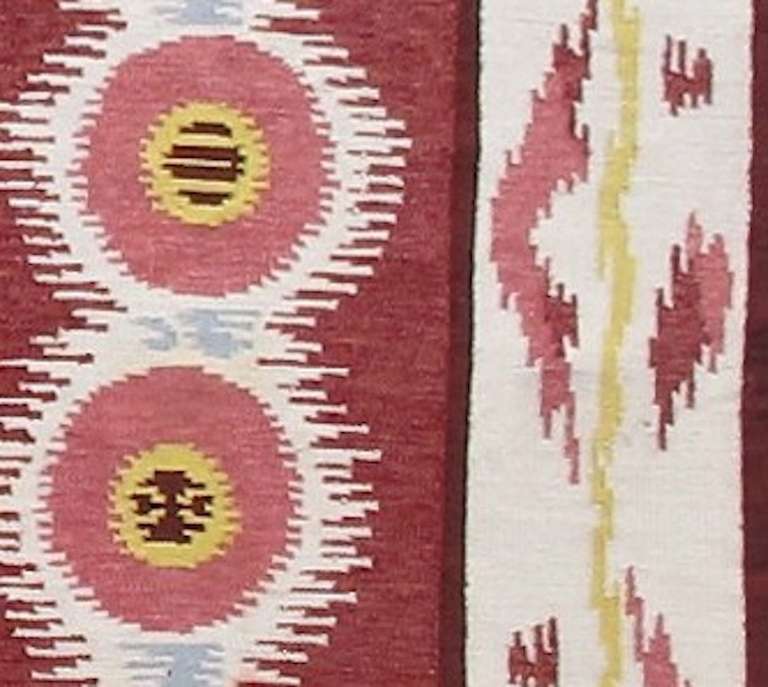 Wool 20th Century Red and White Swedish Kilim Carpet