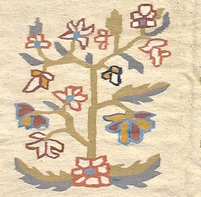 Romanian Early 20th Century Light Tan Bessarabian Carpet with Blooming Trees