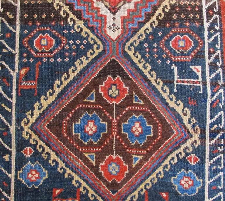 Late 19th Century Transcaucasian Runner Rug with Brown and Blue Field For Sale 1