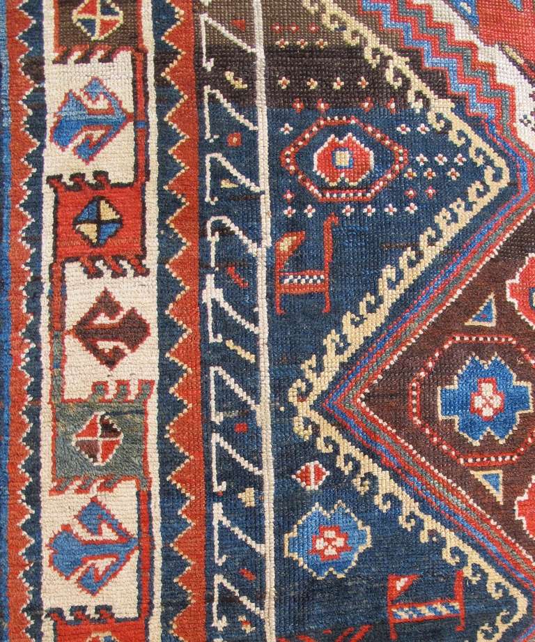 Wool Late 19th Century Transcaucasian Runner Rug with Brown and Blue Field For Sale