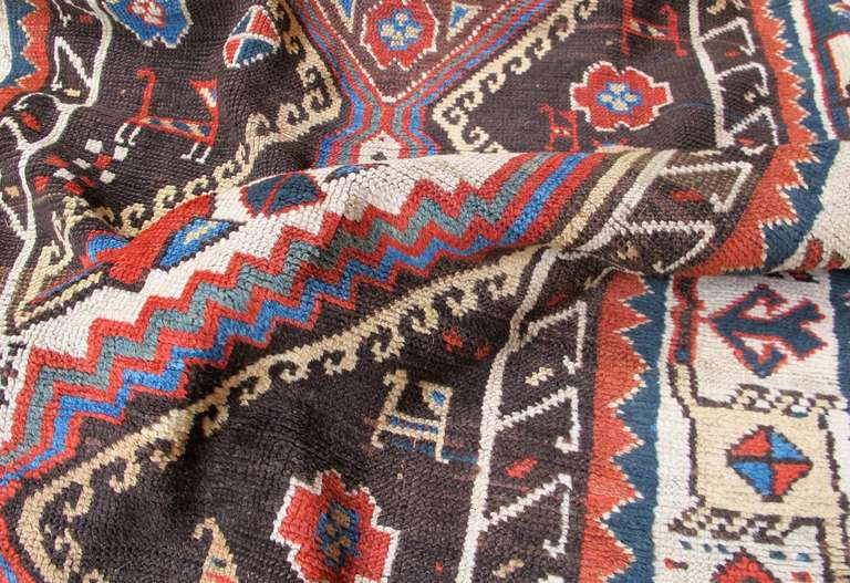 Late 19th Century Transcaucasian Runner Rug with Brown and Blue Field In Good Condition For Sale In San Francisco, CA