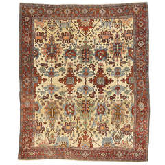 Antique 19th Century Elegant Light Tan Heriz Carpet with Palmettes