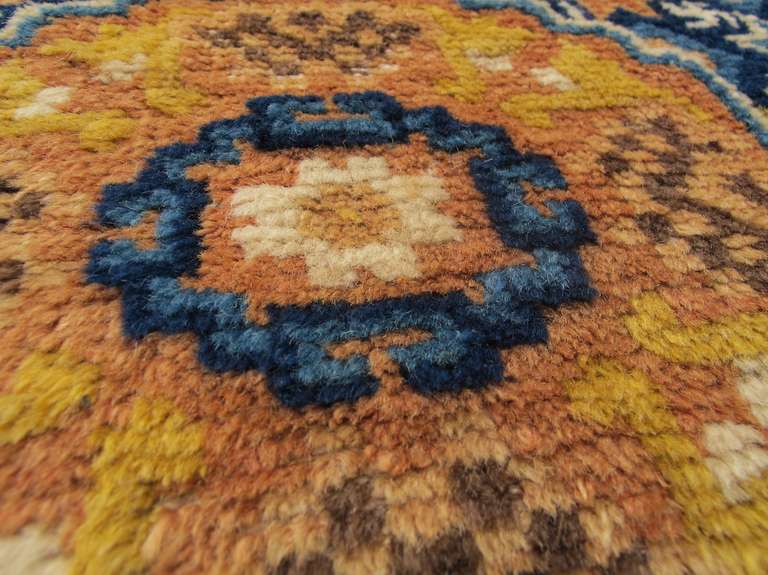 Wool Mid 19th Century Blue and Tan Chinese Ning Hsia Mat with Lotus Blossoms For Sale