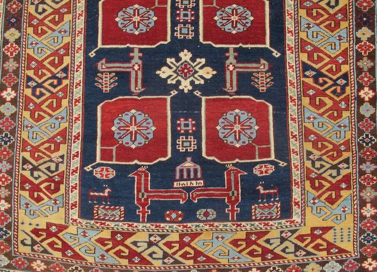 Late 19th Century Ruby-Red and Sea-Green Caucasian Karagashli Kuba Rug In Excellent Condition In San Francisco, CA