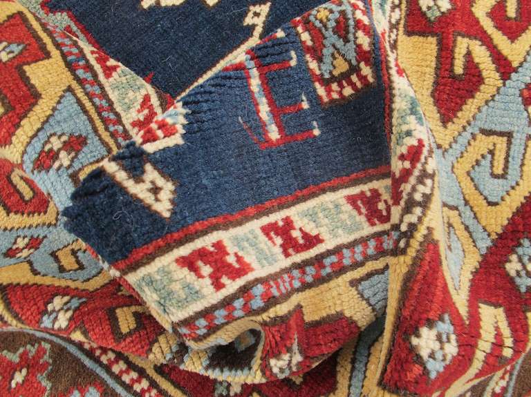 Late 19th Century Ruby-Red and Sea-Green Caucasian Karagashli Kuba Rug 2