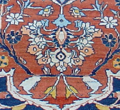 Wool Persian Tabriz Rug  with sky blues from the late 19th Century For Sale