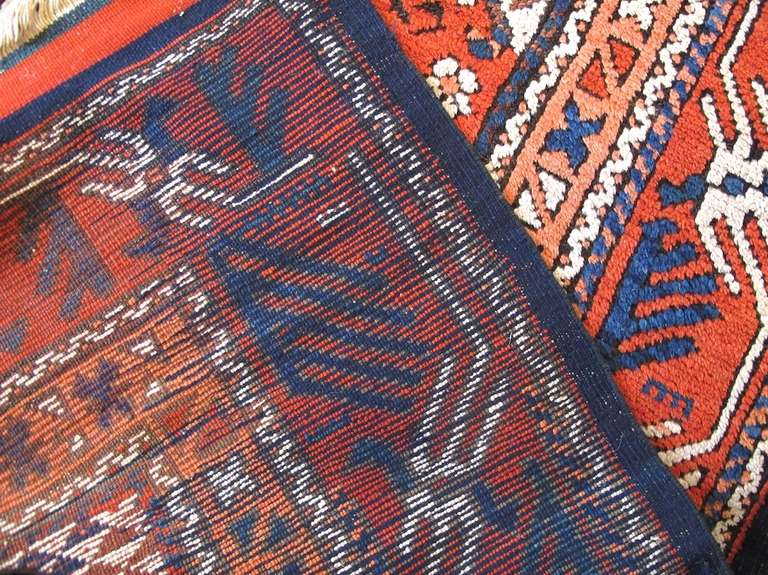 Wool Mid 19th Century Red and Blue Karakechili Rug with White Highlights