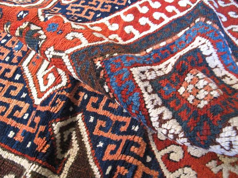 Mid 19th Century Red and Blue Karakechili Rug with White Highlights 1