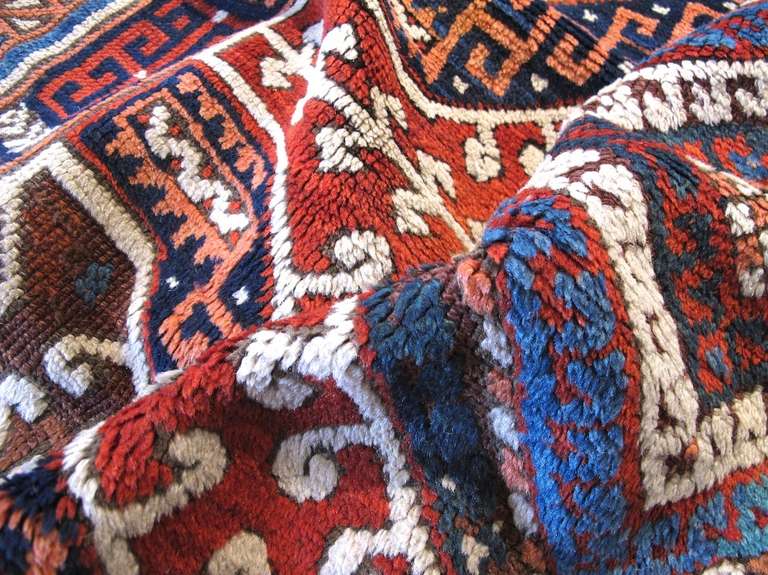 Turkish Mid 19th Century Red and Blue Karakechili Rug with White Highlights