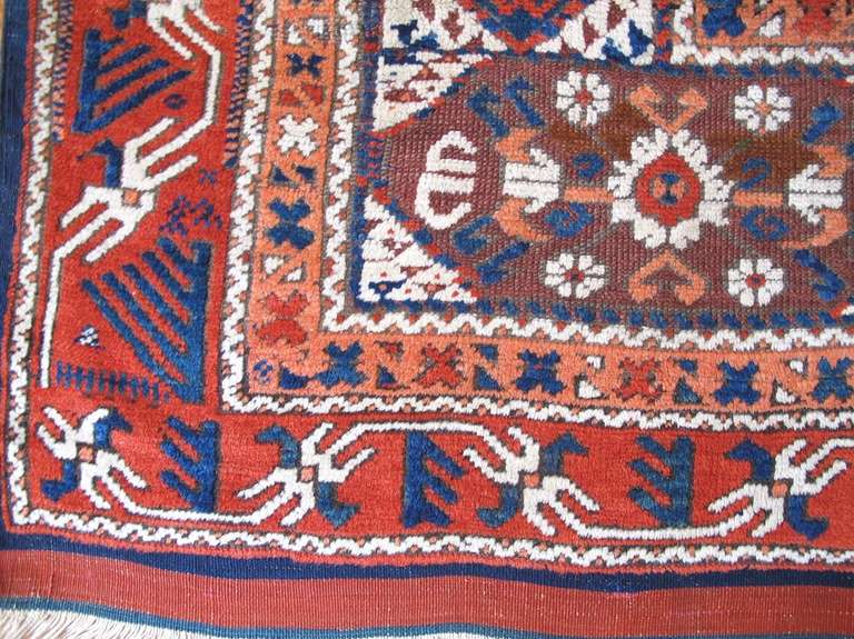 Mid 19th Century Red and Blue Karakechili Rug with White Highlights In Excellent Condition In San Francisco, CA