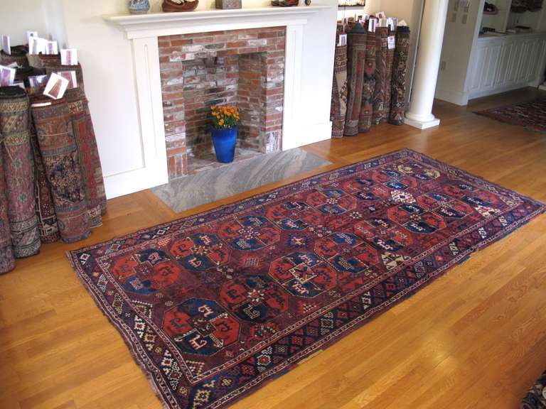 Early 20th Century Red and Blue Karakalpak Long Rug In Excellent Condition In San Francisco, CA
