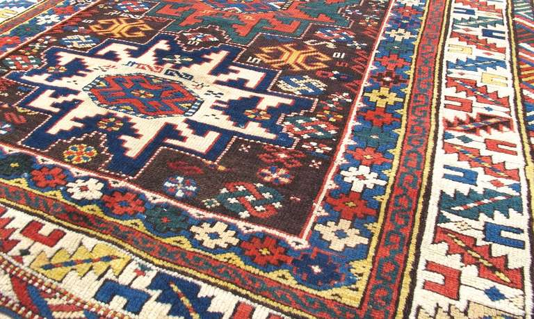 Late 19th Century Lesghi Star Caucasian Runner Rug with Seven Stars In Excellent Condition In San Francisco, CA