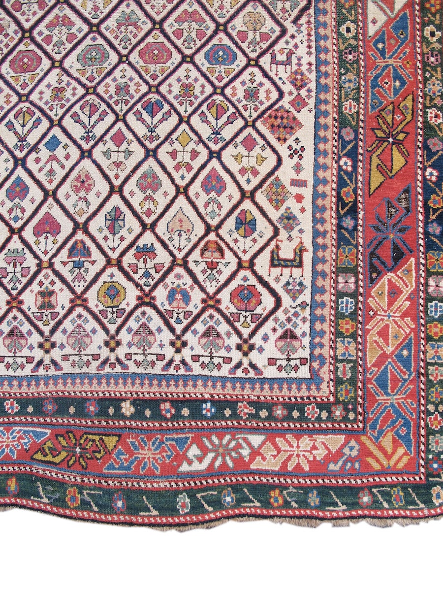 Hand-Woven Mid 19th Century Shirvan with Flowering Plants and Ivory Ground