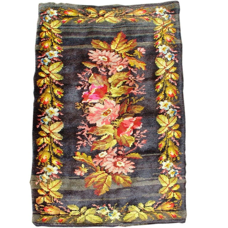 Rustic Floral Ukrainian Rug For Sale
