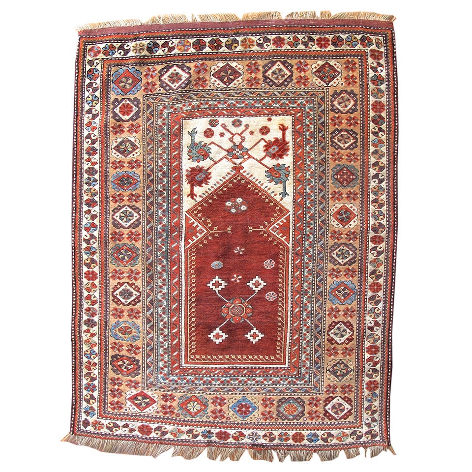 19th Century Warm Red Melas Prayer Rug For Sale