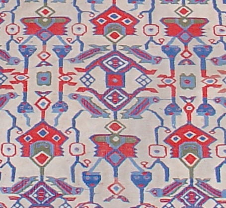 This is a genuine antique Indian flatweave woven approximately one hundred years ago. The white field has nice large scale drawing with good spacing without compromising precession and fineness of detail. 

There is a definite distinction between