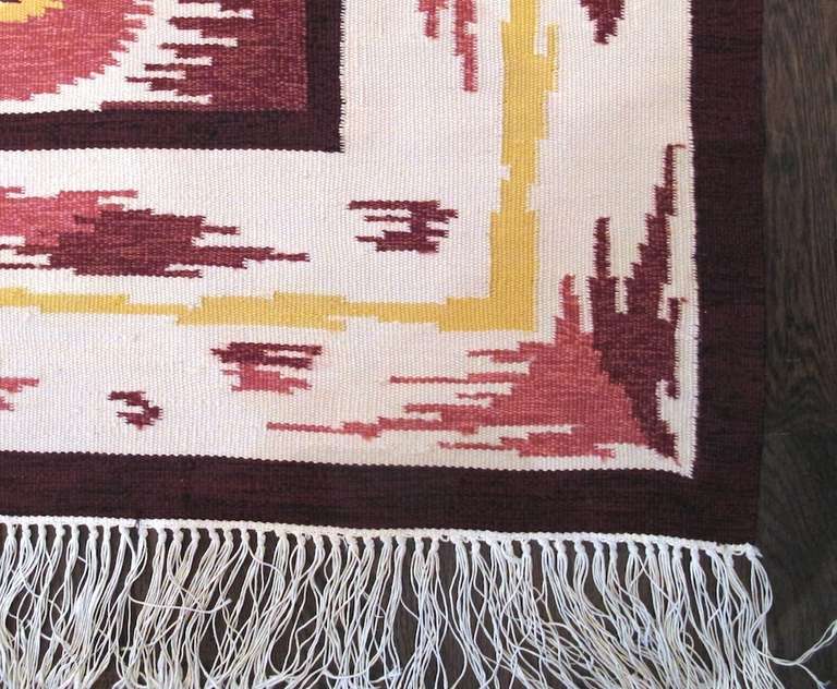 20th Century Red and White Swedish Kilim Carpet 1
