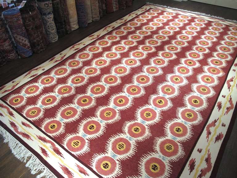 20th Century Red and White Swedish Kilim Carpet 2