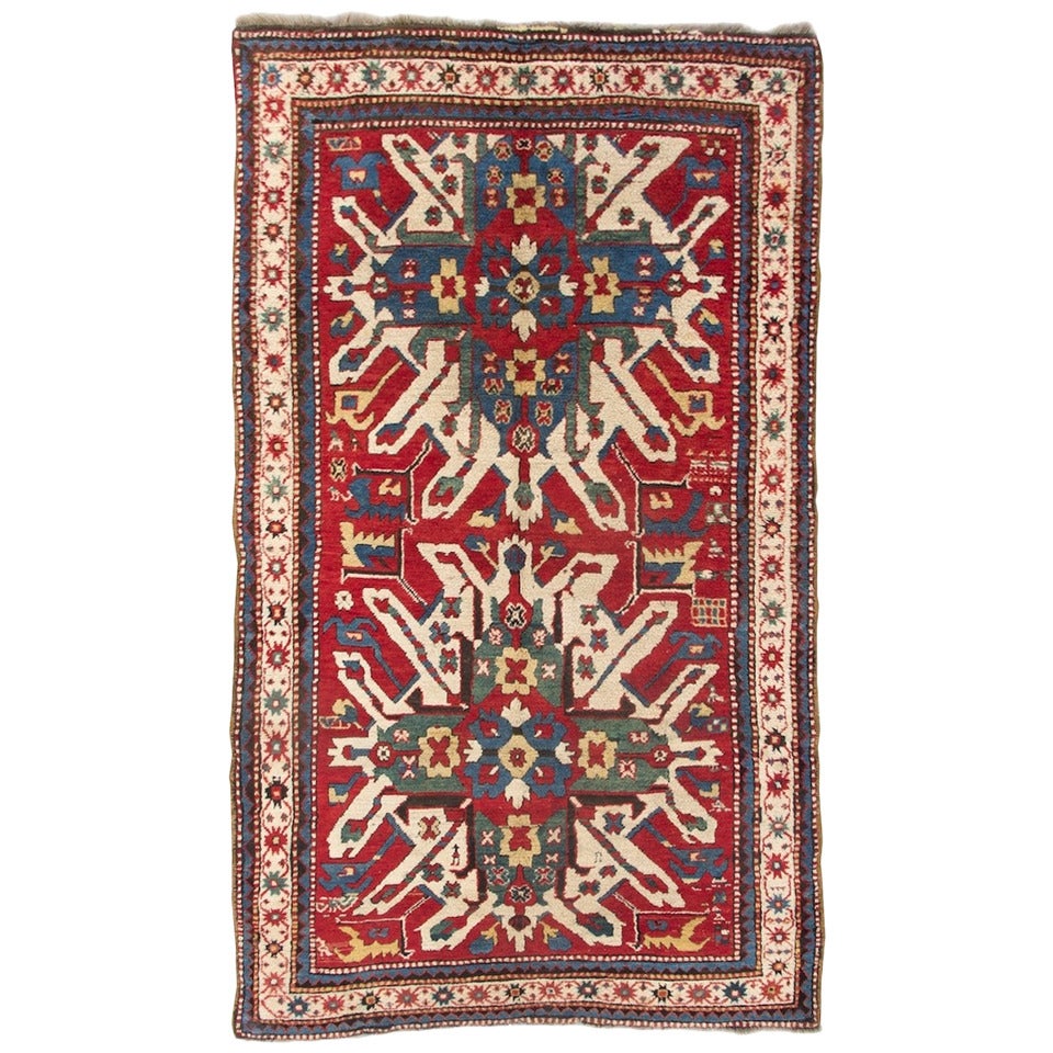 Late 19th Century White Eagle Karabagh Rug against Madder Red Ground For Sale