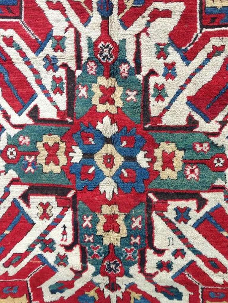 Late 19th Century White Eagle Karabagh Rug against Madder Red Ground In Excellent Condition For Sale In San Francisco, CA