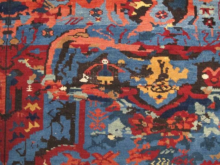 Wool Seichour Kuba rug with an unusual abstrcted design of European influence.  For Sale