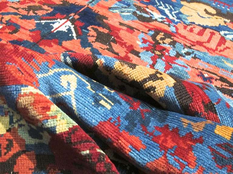 Seichour Kuba rug with an unusual abstrcted design of European influence.  In Excellent Condition For Sale In San Francisco, CA