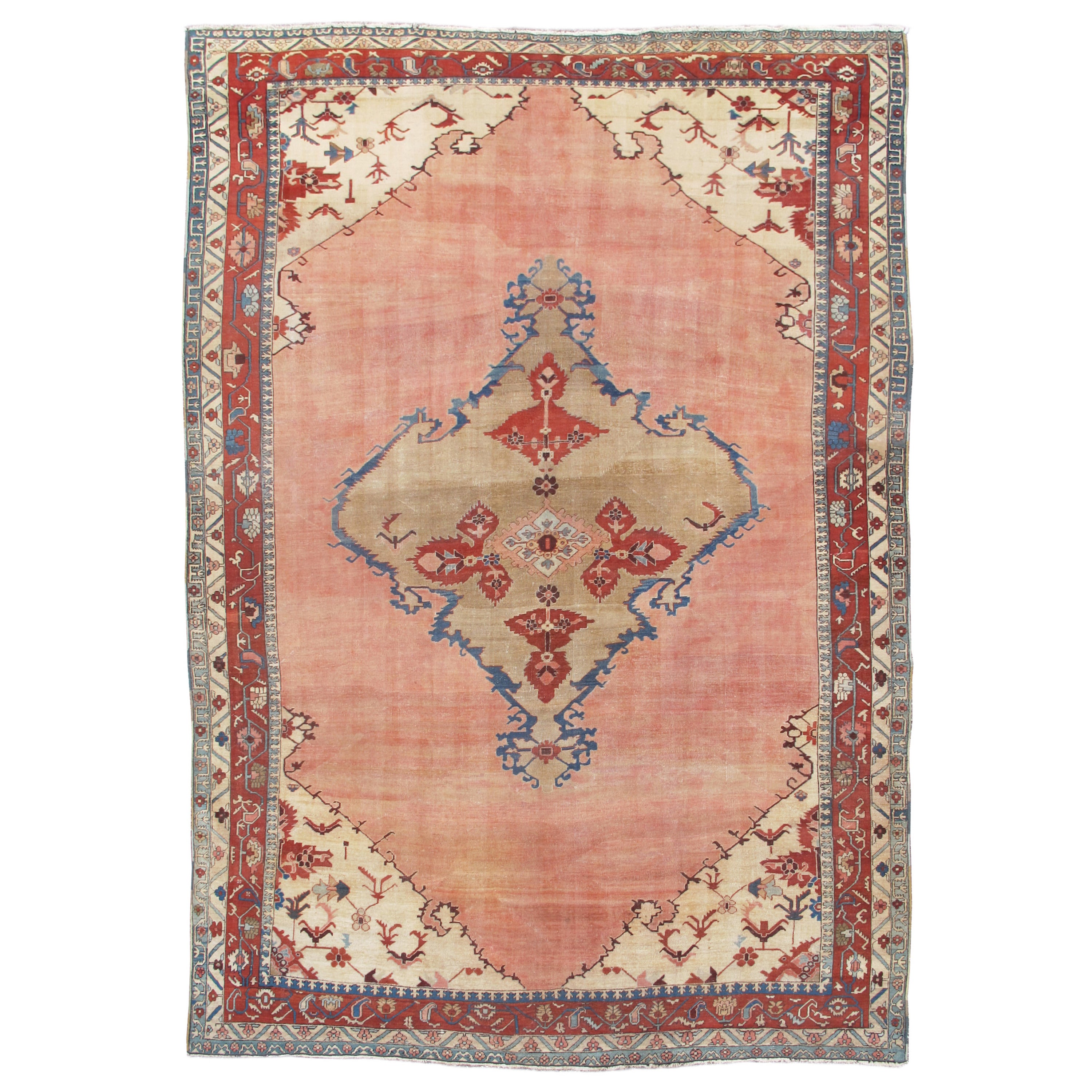 Rare Mid 19th Century Rose Madder Proto Serapi Carpet
