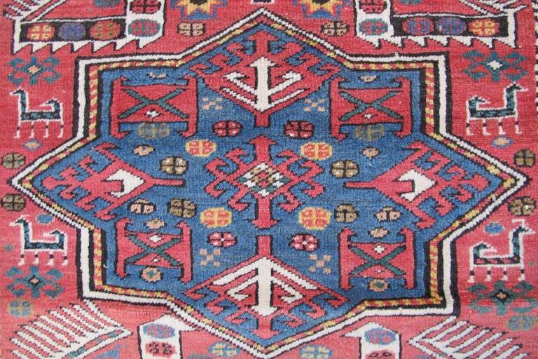 Late 19th Century Red Akstafa Caucasian Rug with Bird Patterns 2