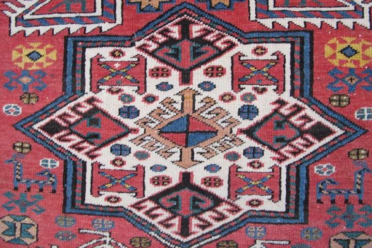 Late 19th Century Red Akstafa Caucasian Rug with Bird Patterns 3