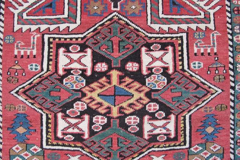 Late 19th Century Red Akstafa Caucasian Rug with Bird Patterns 4