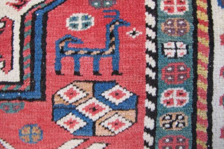 Late 19th Century Red Akstafa Caucasian Rug with Bird Patterns 5