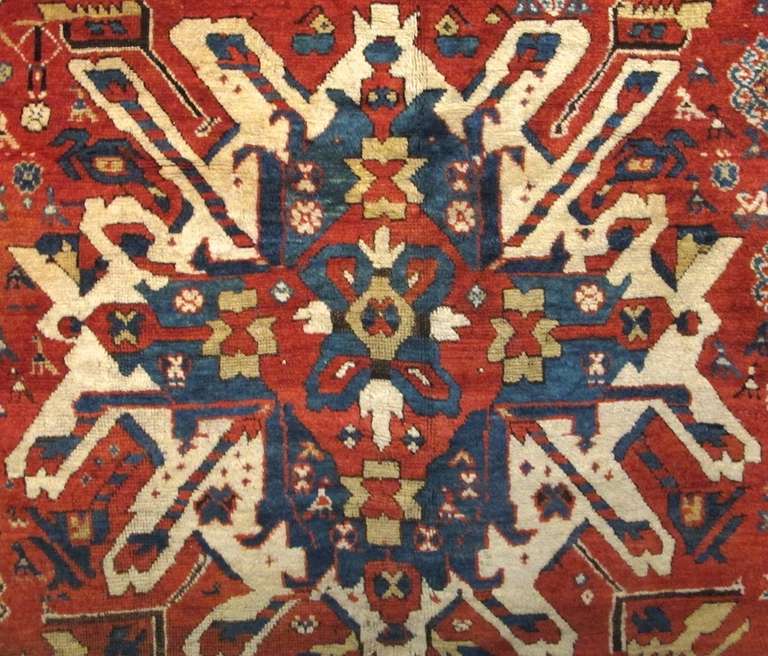 19th Century Red and Blue Eagle Karabagh Rug For Sale 3