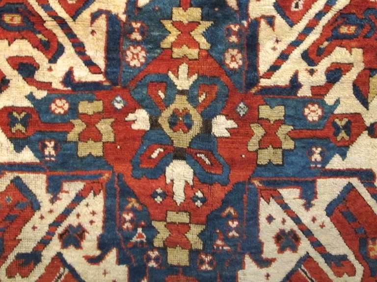 19th Century Red and Blue Eagle Karabagh Rug For Sale 1