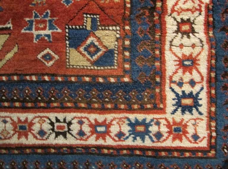 19th Century Red and Blue Eagle Karabagh Rug For Sale 2