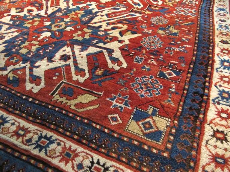 Wool 19th Century Red and Blue Eagle Karabagh Rug For Sale