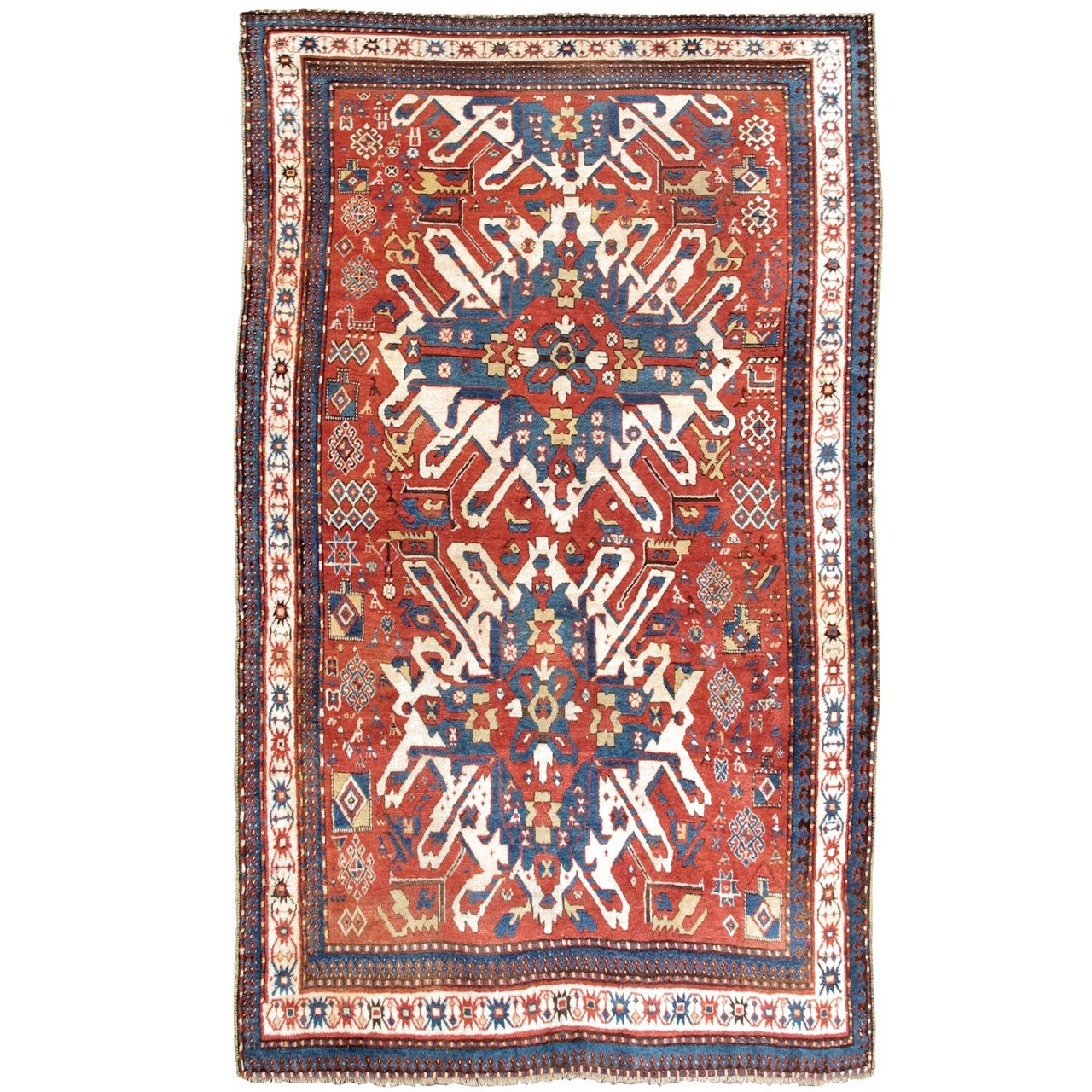 19th Century Red and Blue Eagle Karabagh Rug
