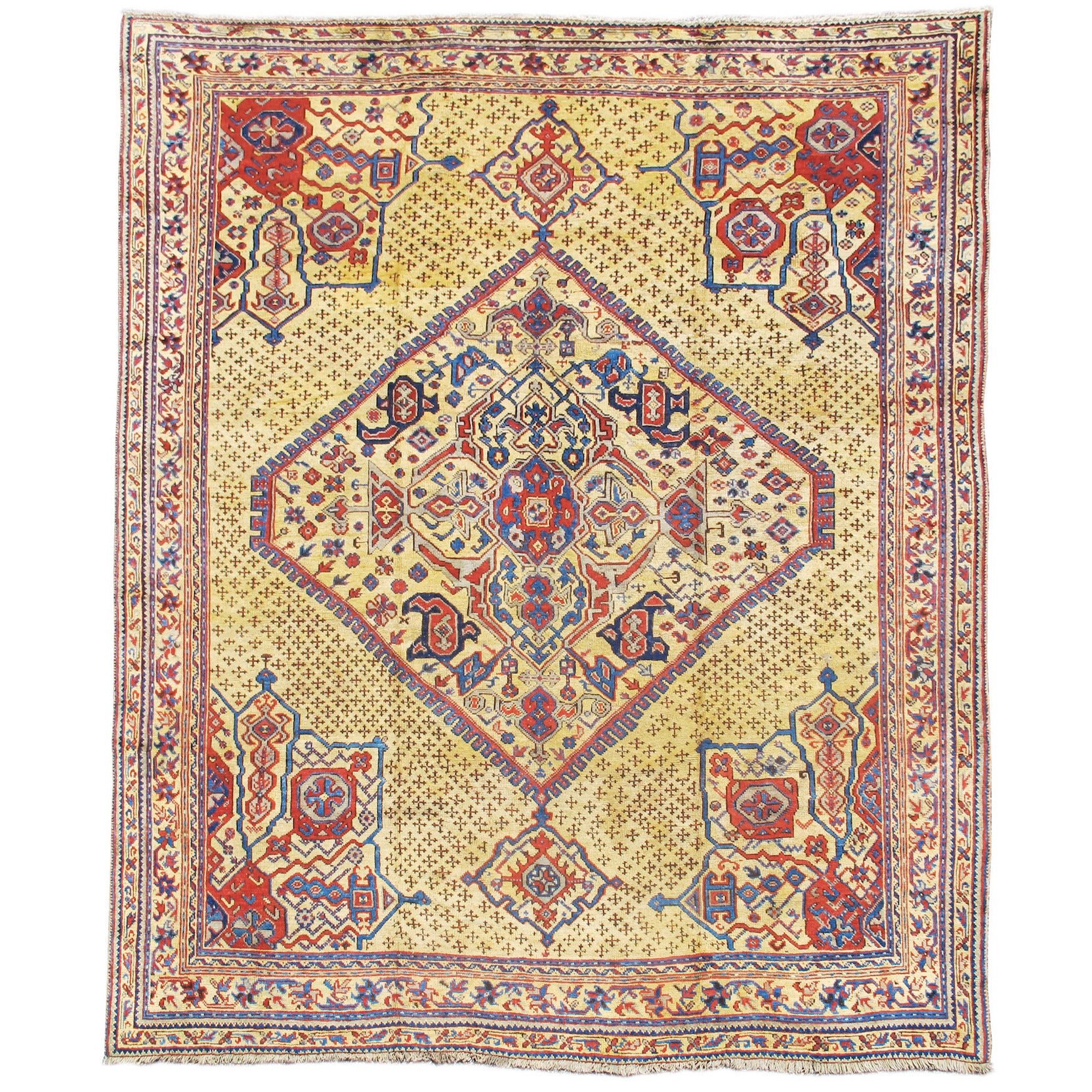 Early 19th Century Madder Red Turkish Oushak Carpet with Golden Ivory Field