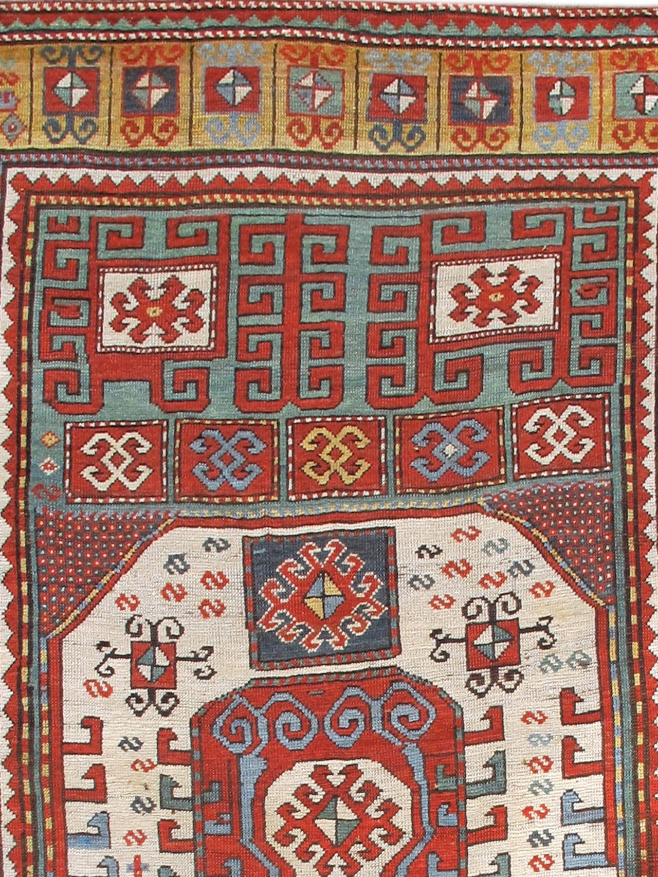 Wool Late 19th Century Karachopf Kazak from the Caucasus with Large White Medallion For Sale