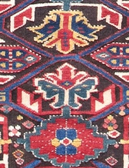 If bold drawing and vibrant color are seen as the hallmarks of great Caucasian village rugs, this piece will not disappoint. The dyes used are superbly saturated and compliment the softness and high quality of the wool. Dyed browns in antique rugs
