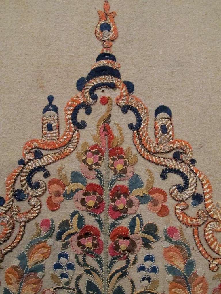Wool 18th Century Ottoman Applique and Embroidered Textile with Blue and Red Tones For Sale