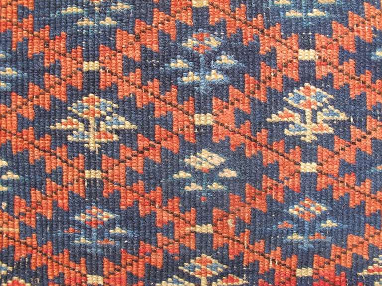 Wool 19th Century Blue, Red, and Ivory Caucasian Kuba Rug For Sale