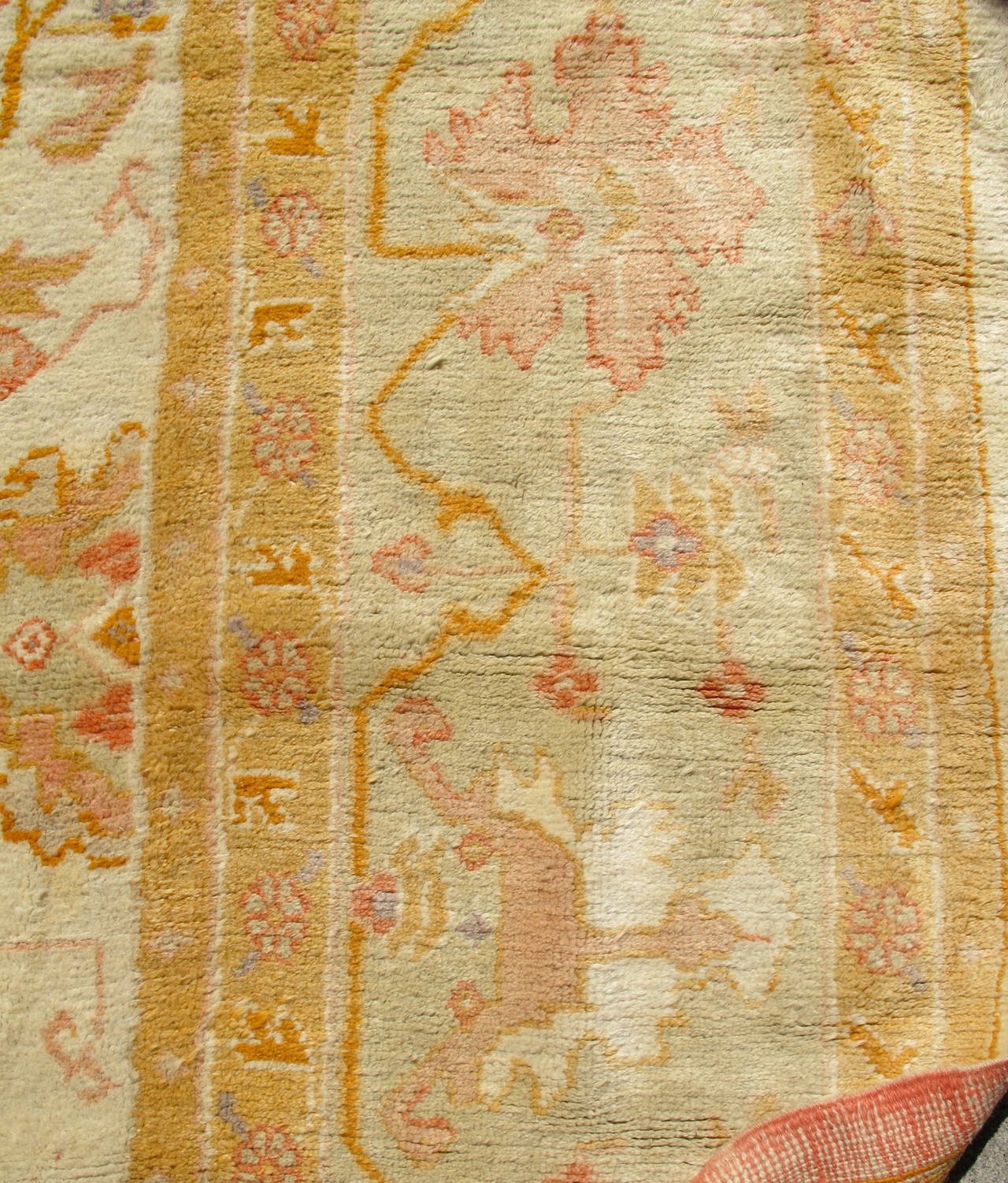 Hand-Knotted Early 20th Century Gold and Khaki Oushak Carpet For Sale